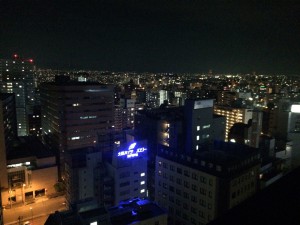 窓の外の夜景はこんな感じ。新大阪周辺の夜景。